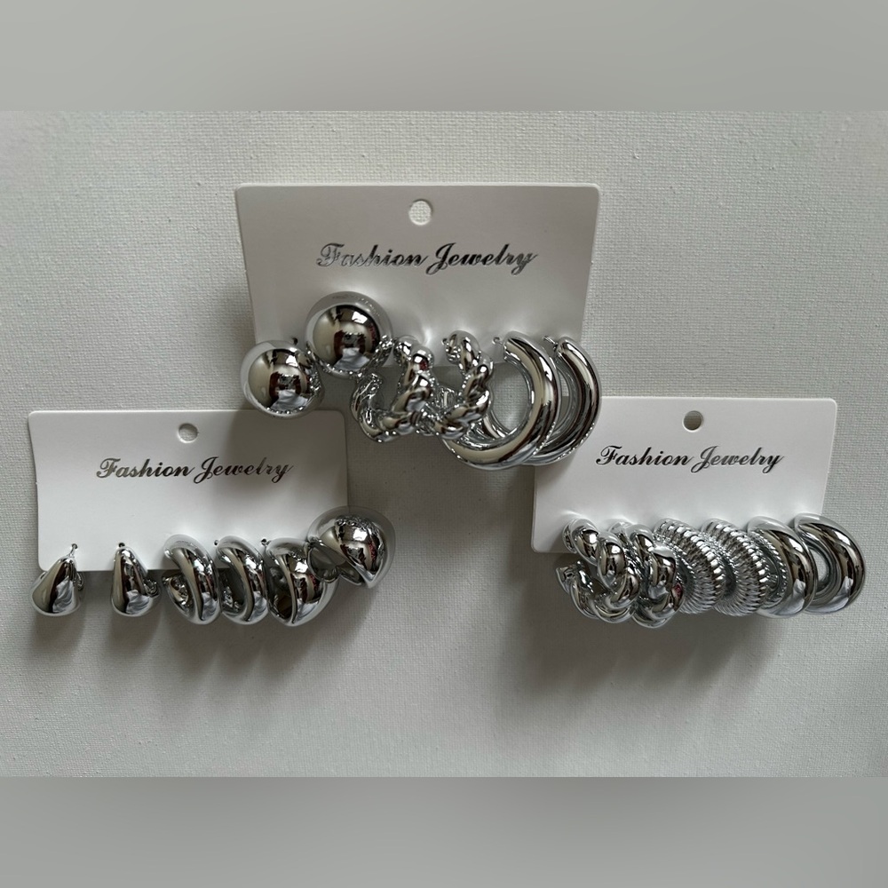 24 Pairs Silver Hoop Earrings Set - Hypoallergenic Chunky & Twisted Designs
